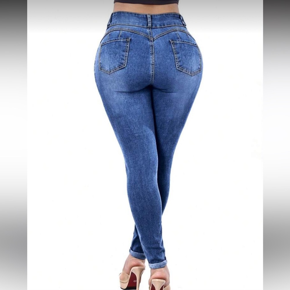 Women’s Mid-Blue High-Waist Skinny Jeans